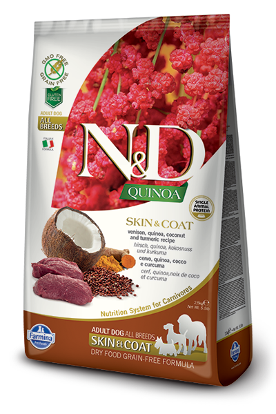 N&D Quinoa, Trockenfutter Hunde, Adult, Skin & Coat, Hirsch & Kokosnuss, 7 Kg