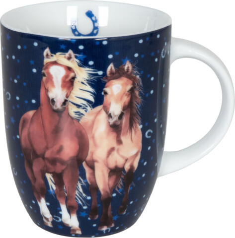 Tasse, Mug Porzellan, Pferdefreunde dunkelblau 