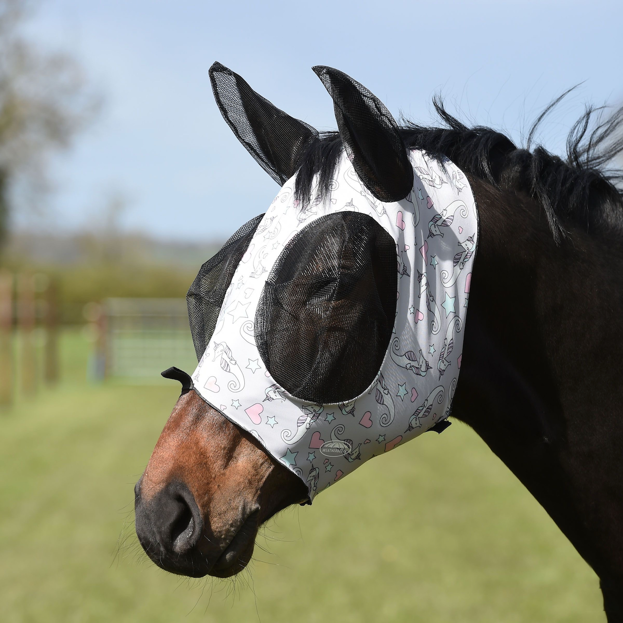Fly Mask Stretch Insect Eye Protector with Ears and Crested Hole purple/black