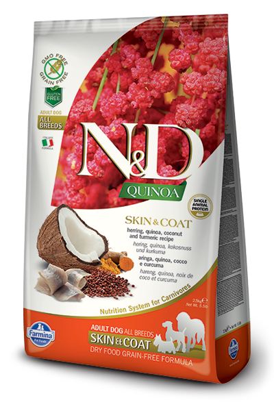 N&D Quinoa, Trockenfutter Hunde, Adult, Skin & Coat, Hering & Kokosnuss, 7 Kg