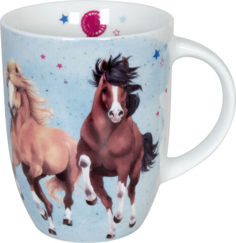 Tasse, Mug Porzellan, Pferdefreunde hellblau