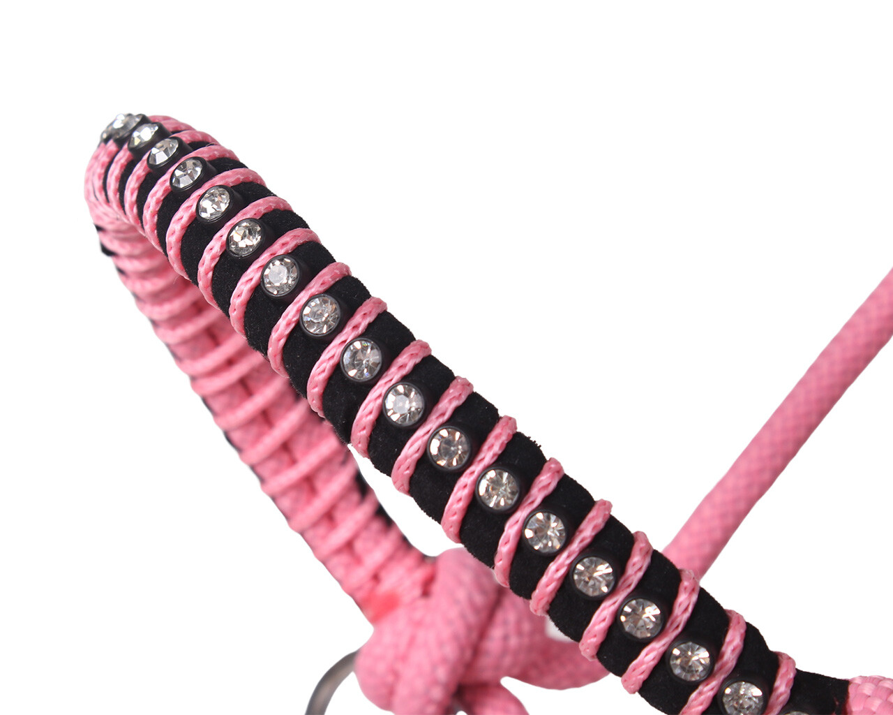 Cabestro anudado LIBERTY combi (con rienda de cuerda y anilla para el cuello), rosa flamenco
