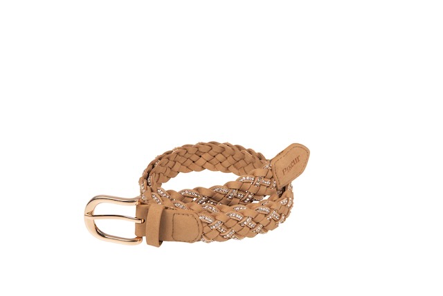 Belt braided with rhinestones, brown
