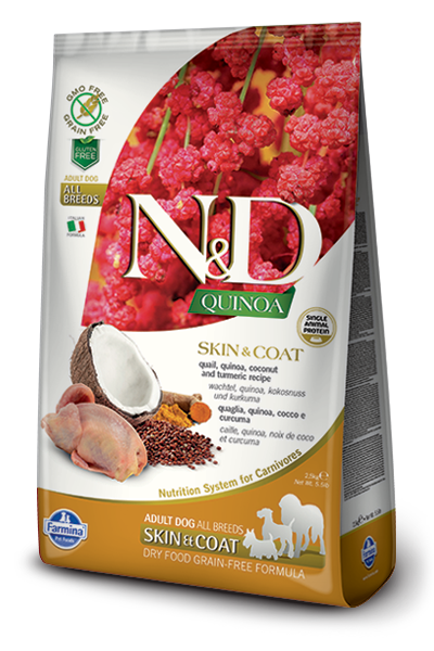 N&D Quinoa, Trockenfutter Hunde, Adult, Skin & Coat, Wachtel & Kokosnuss, 7 Kg