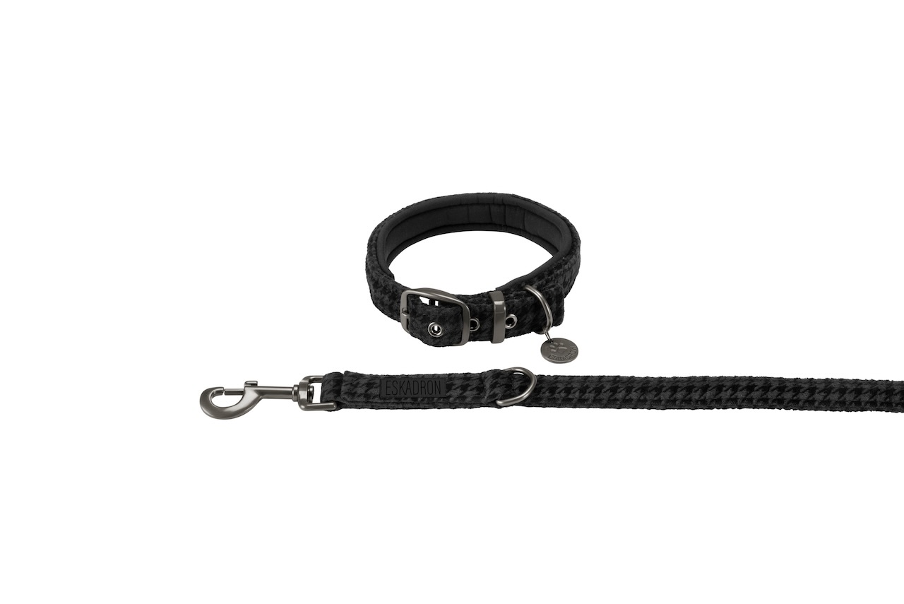 Hundeset Leine + Halsband VELVET STAMP, Essence 22, schwarz