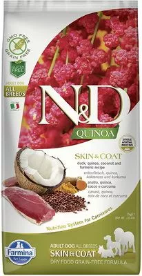 N&D Quinoa, Trockenfutter Hunde, Adult, Skin & Coat, Ente & Kokosnuss, 7 Kg